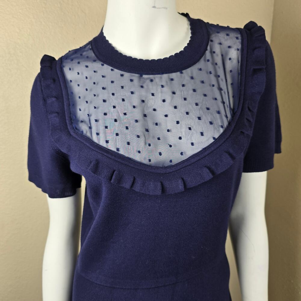 Draper James NWOT Sheer Yoke A-Line Sweater Dress Nassau Navy, Medium - Picture 7 of 10